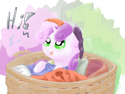 Size: 800x600 | Tagged: safe, artist:a6p, sweetie belle, g4, basket, clothes, laundry, socks