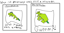 Size: 1165x605 | Tagged: safe, gummy, g4, exploitable meme, meme, ms paint, ponibooru, wut if gummy wuz a meme