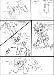 Size: 1515x2121 | Tagged: dead source, safe, artist:siempre-cayendo, daring do, scootaloo, g4, comic, monochrome