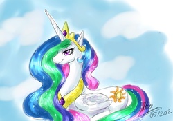 Size: 800x561 | Tagged: safe, artist:memokkeen, princess celestia, alicorn, pony, g4, female, smiling, solo