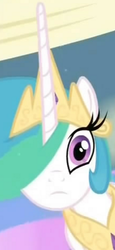 Size: 230x500 | Tagged: safe, screencap, princess celestia, alicorn, pony, a canterlot wedding, g4, my little pony: friendship is magic, season 2, cropped, crown, female, frown, jewelry, looking at you, mare, peytral, regalia, solo, surprised