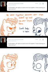 Size: 1280x1923 | Tagged: safe, artist:dtcx97, rumble, scootaloo, ask post-crusade, post-crusade, g4, ask, female, male, ship:rumbloo, shipping, straight, tumblr