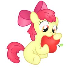 Size: 1004x905 | Tagged: safe, artist:041744, apple bloom, earth pony, pony, g4, adorabloom, apple, blank flank, cute, eating, female, herbivore, simple background, solo, transparent background