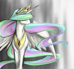 Size: 1280x1194 | Tagged: source needed, safe, artist:valkyrie-girl, princess celestia, alicorn, pony, g4, female, hair over eyes, mare, solo