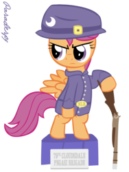 Size: 1800x2400 | Tagged: dead source, safe, artist:slitherpon, scootaloo, g4, clothes, gun, new lunar republic, simple background, transparent background, uniform, vector