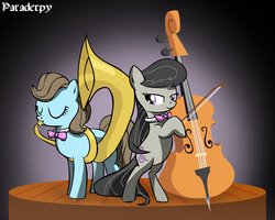 Size: 2000x1600 | Tagged: dead source, safe, artist:slitherpon, beauty brass, octavia melody, earth pony, pony, g4, cello, duo, duo female, female, mare, musical instrument, tuba