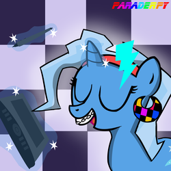 Size: 1500x1500 | Tagged: dead source, safe, artist:slitherpon, trixie, pony, unicorn, g4, braces, eyes closed, female, magic, mare, solo, telekinesis