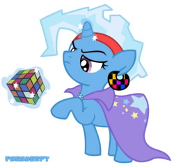 Size: 2200x2100 | Tagged: dead source, safe, artist:slitherpon, trixie, pony, unicorn, g4, 80s, alternate hairstyle, female, high res, mare, rubik's cube, simple background, solo, transparent background