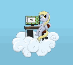 Size: 1222x1088 | Tagged: safe, artist:bakuel, derpy hooves, pegasus, pony, g4, computer, female, gimp, mare, solo, wilber