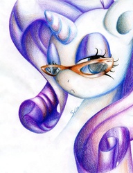 Size: 3278x4279 | Tagged: safe, artist:hauntzor, rarity, pony, g4, female, glasses, solo, traditional art