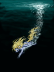 Size: 900x1200 | Tagged: safe, artist:trish-the-stalker, derpy hooves, pegasus, pony, g4, bubble, crepuscular rays, eyes closed, female, flowing mane, flowing tail, mare, ocean, solo, sunlight, swimming, tail, underwater, water