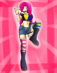 Size: 2200x2800 | Tagged: safe, artist:darkplanetjohnson132, pinkie pie, human, g4, clothes, female, high res, humanized, socks, solo, striped socks