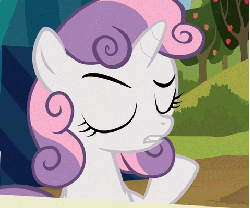Size: 479x400 | Tagged: safe, screencap, sweetie belle, pony, unicorn, g4, sisterhooves social, animated, cropped, eyes closed, female, horn