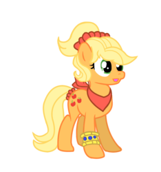 Size: 1200x1283 | Tagged: safe, artist:schnuffitrunks, applejack, earth pony, pony, g4, alternate hairstyle, bandana, female, makeover, simple background, solo