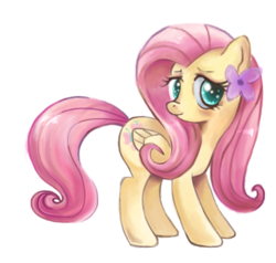 Size: 750x713 | Tagged: safe, artist:schnuffitrunks, fluttershy, butterfly, pony, g4, cute, female, flower, flower in hair, shyabetes, solo