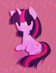 Size: 1400x1802 | Tagged: dead source, safe, artist:princessmisery, twilight sparkle, pony, unicorn, g4, abstract background, female, pixiv, sitting, solo, starry eyes, unicorn twilight, wingding eyes