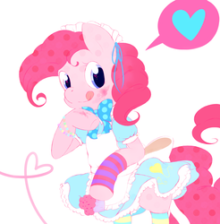 Size: 1980x2012 | Tagged: safe, artist:princessmisery, pinkie pie, earth pony, semi-anthro, g4, clothes, cupcake, female, heart, maid, solo