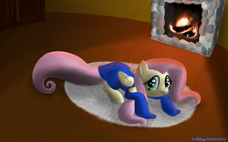 Size: 2000x1250 | Tagged: safe, artist:deathpwny, fluttershy, pony, g4, clothes, female, fire, fireplace, solo, sweater, sweatershy
