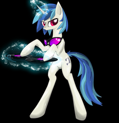 Size: 1950x2026 | Tagged: safe, artist:seyrii, dj pon-3, vinyl scratch, pony, g4, bipedal, female, magic, record, solo