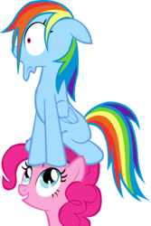 Size: 1670x2498 | Tagged: safe, artist:seyrii, pinkie pie, rainbow dash, earth pony, pegasus, pony, g4, griffon the brush off, my little pony: friendship is magic, season 1, faic, female, floppy ears, frown, grin, looking up, mare, ponies riding ponies, pony hat, rainbow dash is best facemaker, rainbow dash riding pinkie pie, riding, simple background, sitting, smiling, transparent background, vector, wide eyes