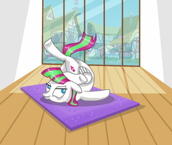 Size: 800x675 | Tagged: safe, artist:trotsworth, artist:whiteeyedcat, blossomforth, pony, g4, contortionist, female, flexible, solo, yoga, yoga mat