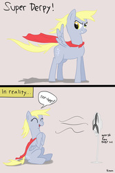 Size: 2000x2986 | Tagged: dead source, safe, artist:ritzin, derpy hooves, pegasus, pony, g4, cape, clothes, comic, fan, female, high res, mare, solo