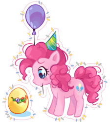 Size: 531x591 | Tagged: safe, artist:quiss, gummy, pinkie pie, earth pony, pony, g4, balloon, egg, female, hat, mare, party hat, simple background, transparent background