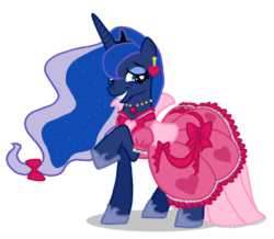 Size: 600x524 | Tagged: dead source, safe, artist:flausch-katzerl, princess luna, alicorn, pony, g4, clothes, dress, female, mare, pink, pinkluna, simple background, solo, transparent background