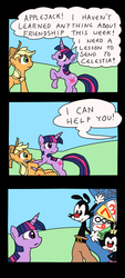 Size: 400x887 | Tagged: safe, artist:tifu, applejack, twilight sparkle, g4, animaniacs, comic, crossover, dot warner, male, wheel of morality, yakko warner