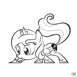 Size: 800x800 | Tagged: safe, artist:olegsavoskin, princess luna, pony, g4, cute, female, filly, lineart, monochrome, simple background, solo, woona