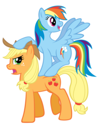 Size: 3500x4188 | Tagged: safe, artist:stabzor, applejack, rainbow dash, g4, duo, ponies riding ponies, rainbow dash riding applejack, riding, simple background, transparent background, vector