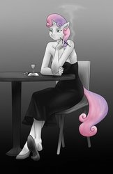 Size: 828x1280 | Tagged: safe, artist:lines-with-color, sweetie belle, anthro, g4, cigarette, cigarette holder, clothes, dress, older, smoking