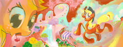 Size: 1296x504 | Tagged: safe, artist:docwario, applejack, earth pony, pony, g4, female, mare, psychedelic, solo, tree