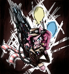 Size: 2800x3000 | Tagged: safe, artist:europamaxima, pinkie pie, earth pony, semi-anthro, g4, bomber jacket, clothes, female, gun, high res, jacket, rifle, solo, weapon