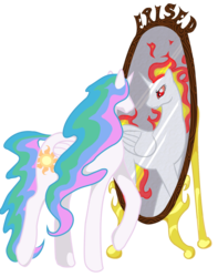 Size: 1421x1801 | Tagged: safe, artist:koeks-bienchen, nightmare star, princess celestia, alicorn, pony, g4, duality, mirror