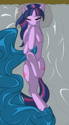 Size: 793x1441 | Tagged: safe, artist:koeks-bienchen, twilight sparkle, pony, unicorn, g4, bed, blanket, eyes closed, female, lying on bed, mare, pillow, sleeping, solo, unicorn twilight