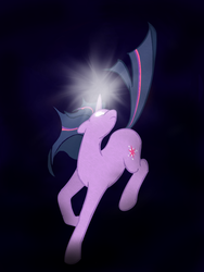 Size: 768x1024 | Tagged: safe, artist:koeks-bienchen, twilight sparkle, pony, unicorn, g4, black background, female, glowing eyes, magic, mare, simple background, solo, unicorn twilight