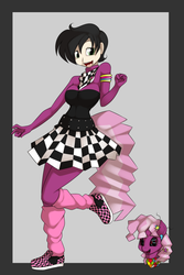 Size: 500x750 | Tagged: safe, artist:kloudmutt, cheerilee, human, g4, 80s, 80s cheerilee, leg warmers, masking, ponyrumi