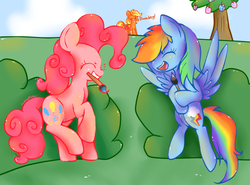 Size: 791x586 | Tagged: safe, artist:alachu, artist:sunomii, applejack, bloomberg, pinkie pie, rainbow dash, g4