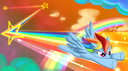 Size: 1296x720 | Tagged: safe, artist:honeyl17, rainbow dash, pony, g4, female, flying, solo, trail