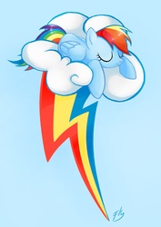 Size: 2480x3508 | Tagged: safe, artist:pearlie-pie, rainbow dash, pony, g4, cloud, female, high res, simple background, sleeping, solo