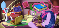 Size: 1125x541 | Tagged: safe, artist:honeyl17, spike, twilight sparkle, oc, g4