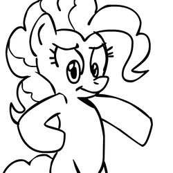 Size: 945x945 | Tagged: safe, artist:megasweet, pinkie pie, earth pony, pony, g4, bipedal, black and white, female, grayscale, hoof on hip, mare, monochrome, simple background, smiling, solo, white background