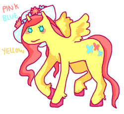 Size: 639x589 | Tagged: safe, artist:seniorpony, fluttershy, pegasus, pony, g4, alternate cutie mark, female, flower, hat, mare, raised hoof, raised leg, simple background, solo, spread wings, unshorn fetlocks, white background, wings