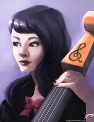 Size: 638x825 | Tagged: safe, artist:majoh, octavia melody, human, g4, cello, clothes, female, humanized, musical instrument, solo