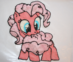 Size: 520x437 | Tagged: safe, artist:bawesome-bacon, artist:valcron, pinkie pie, earth pony, pony, g4, biting, cotton candy, cotton candy tail, edible, female, filly, food, pinkie being pinkie, puffy cheeks, solo, tail bite