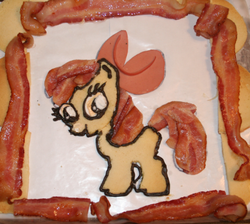 Size: 429x384 | Tagged: safe, artist:bawesome-bacon, apple bloom, g4, bacon, edible