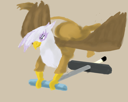 Size: 720x576 | Tagged: safe, artist:darkmattersamurai, gilda, griffon, g4, pogo stick, solo