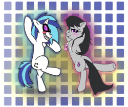 Size: 3742x3134 | Tagged: safe, artist:foxgirlkira, dj pon-3, octavia melody, vinyl scratch, pony, g4, dancing, duo, high res