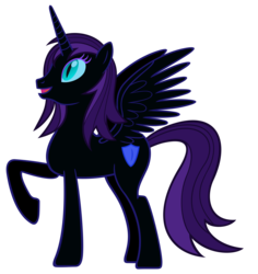 Size: 3500x3708 | Tagged: safe, artist:stabzor, oc, oc only, oc:nyx, alicorn, pony, fanfic:past sins, alicorn oc, female, high res, raised hoof, simple background, slit pupils, solo, teenager, transparent background